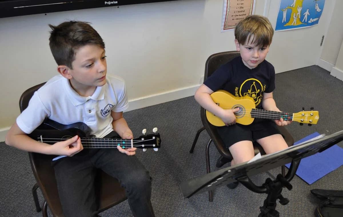 Group ukulele lesson at a primary school