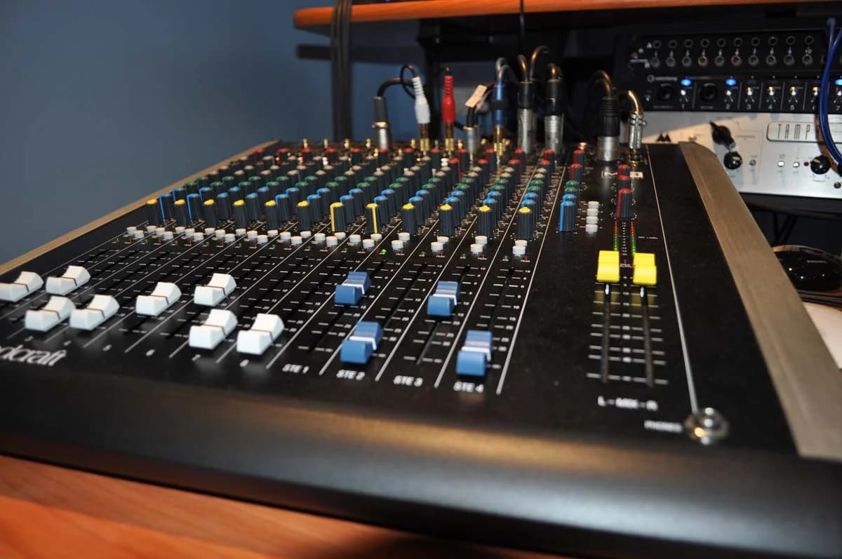 Audio mixing station in the Potting Shed